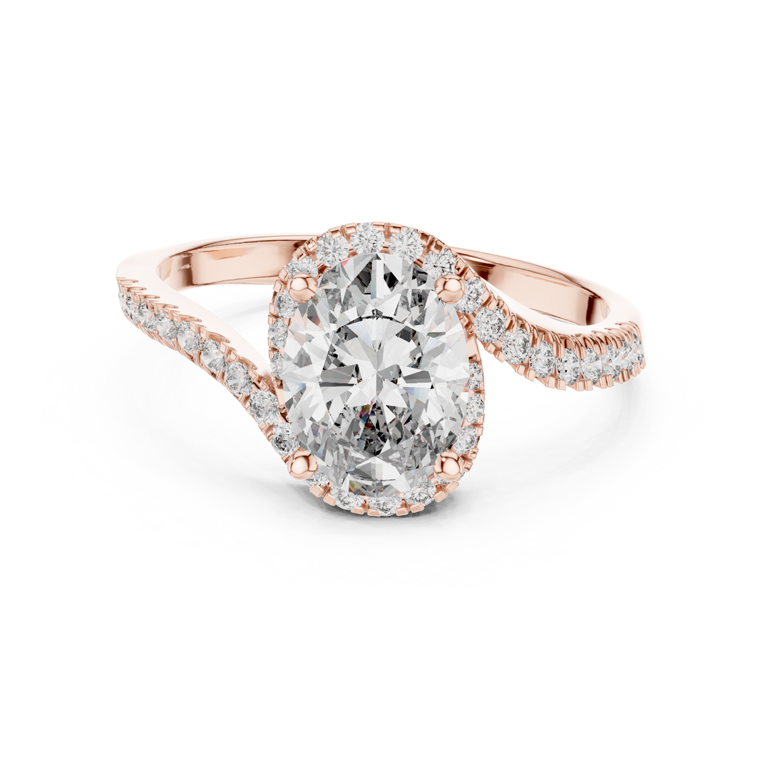 Oval S‑Curve Halo lab grown diamond ring
