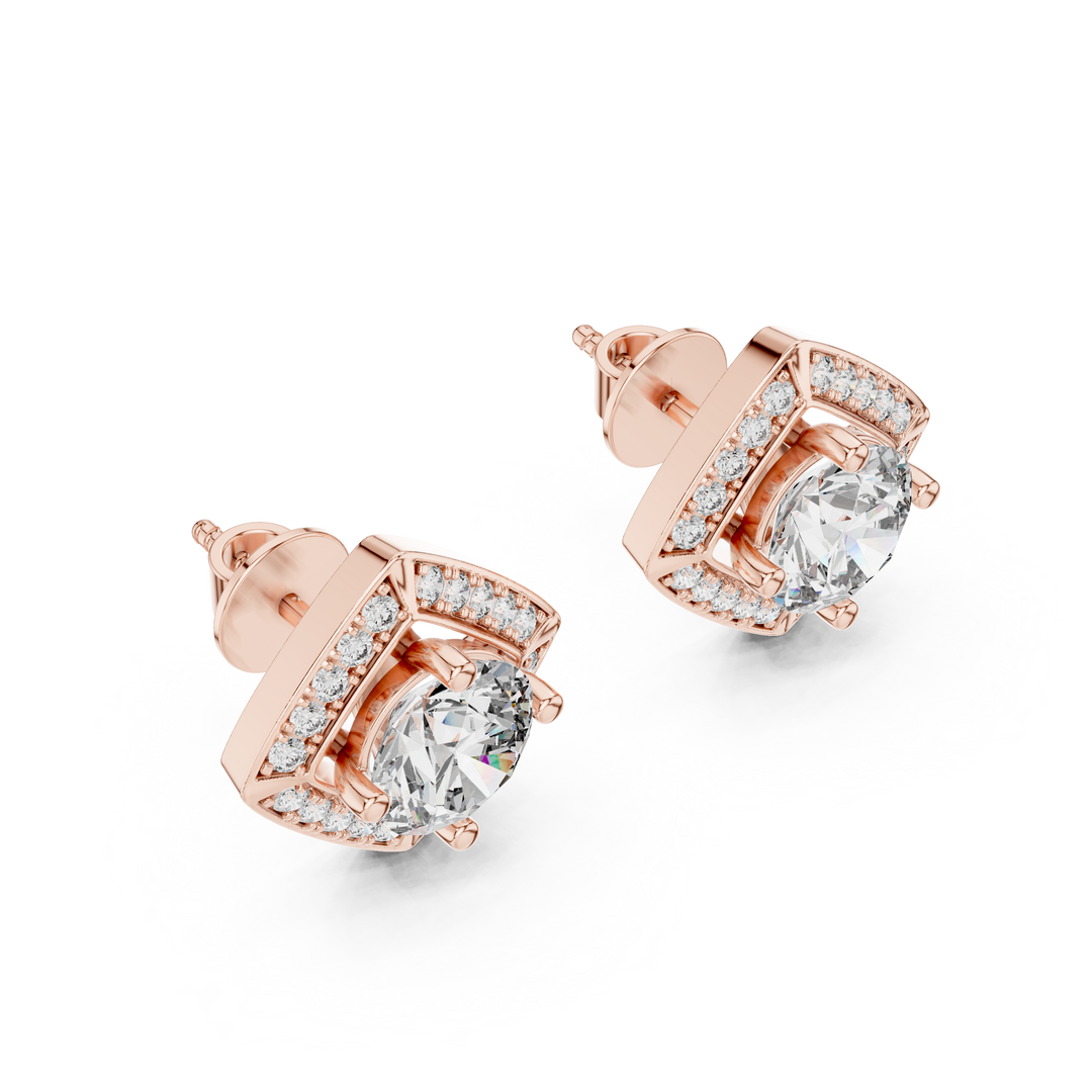 Diamond Cushion Halo Solitaire Studs
