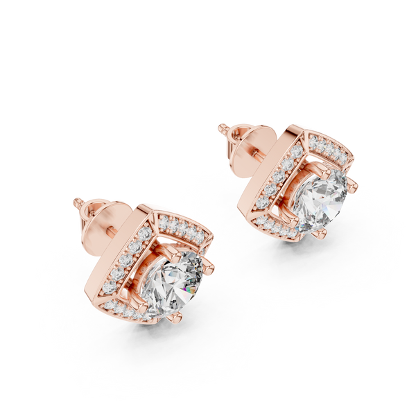 Diamond Cushion Halo Solitaire Studs