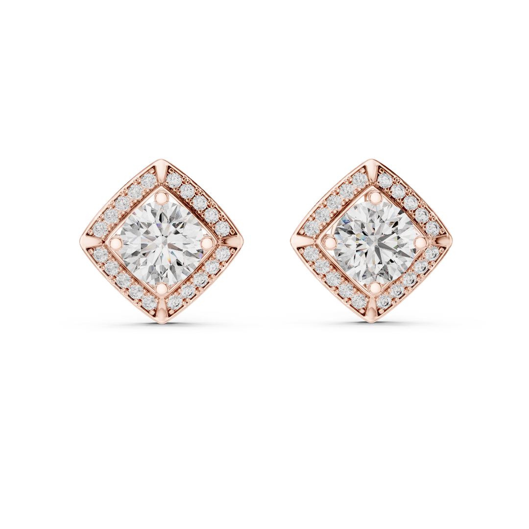 Diamond Cushion Halo Solitaire Studs