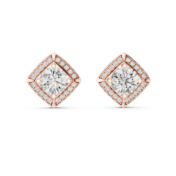 Diamond Cushion Halo Solitaire Studs