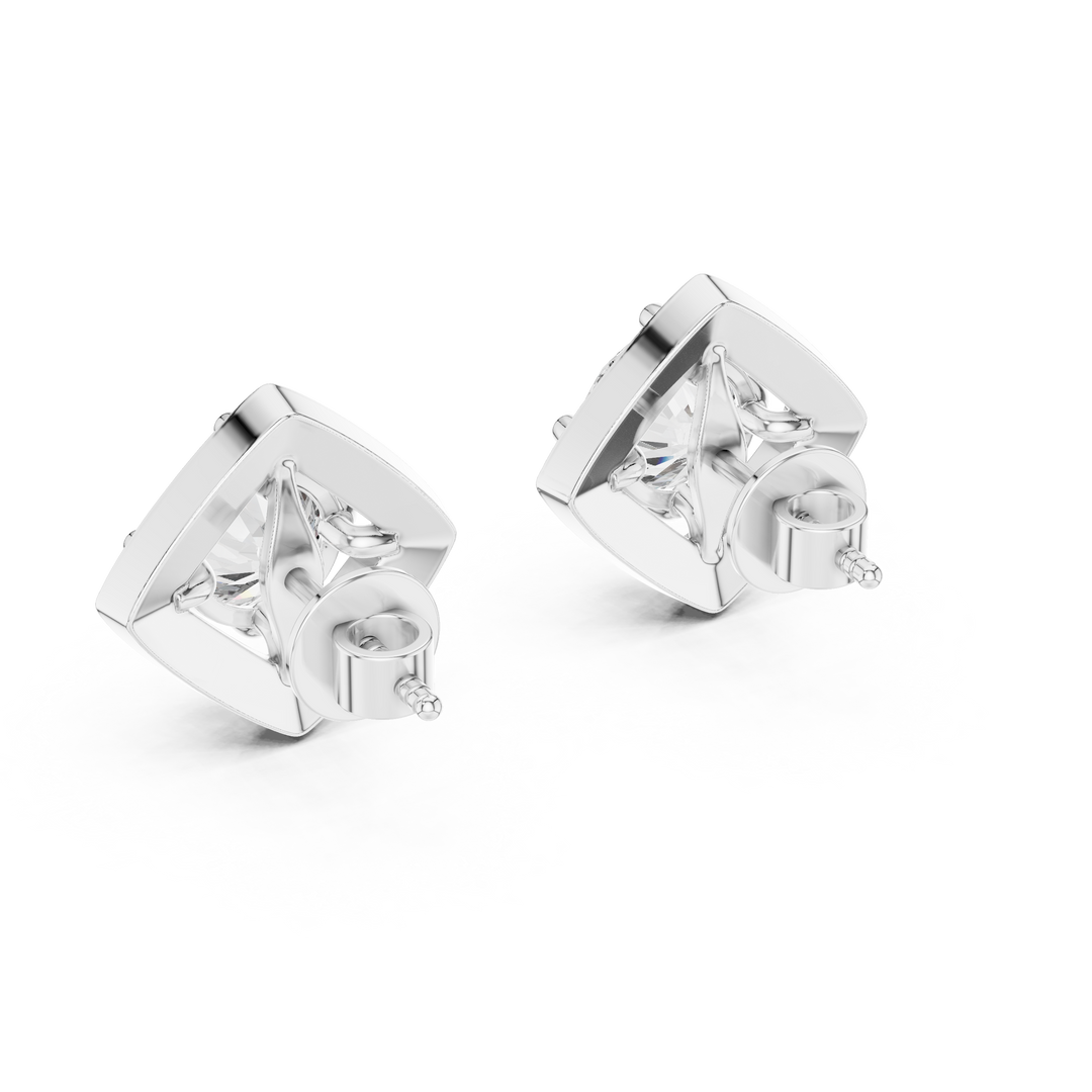 Diamond Cushion Halo Solitaire Studs