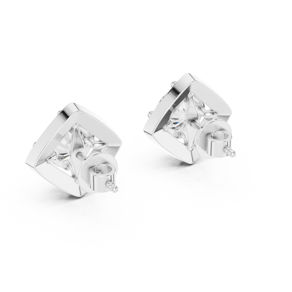 Diamond Cushion Halo Solitaire Studs