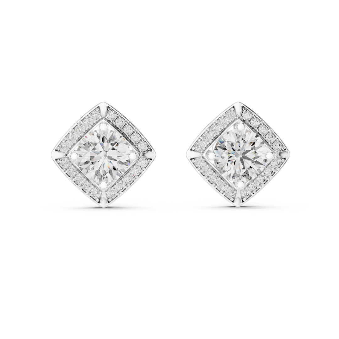 Diamond Cushion Halo Solitaire Studs