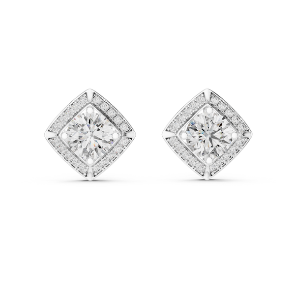 Diamond Cushion Halo Solitaire Studs