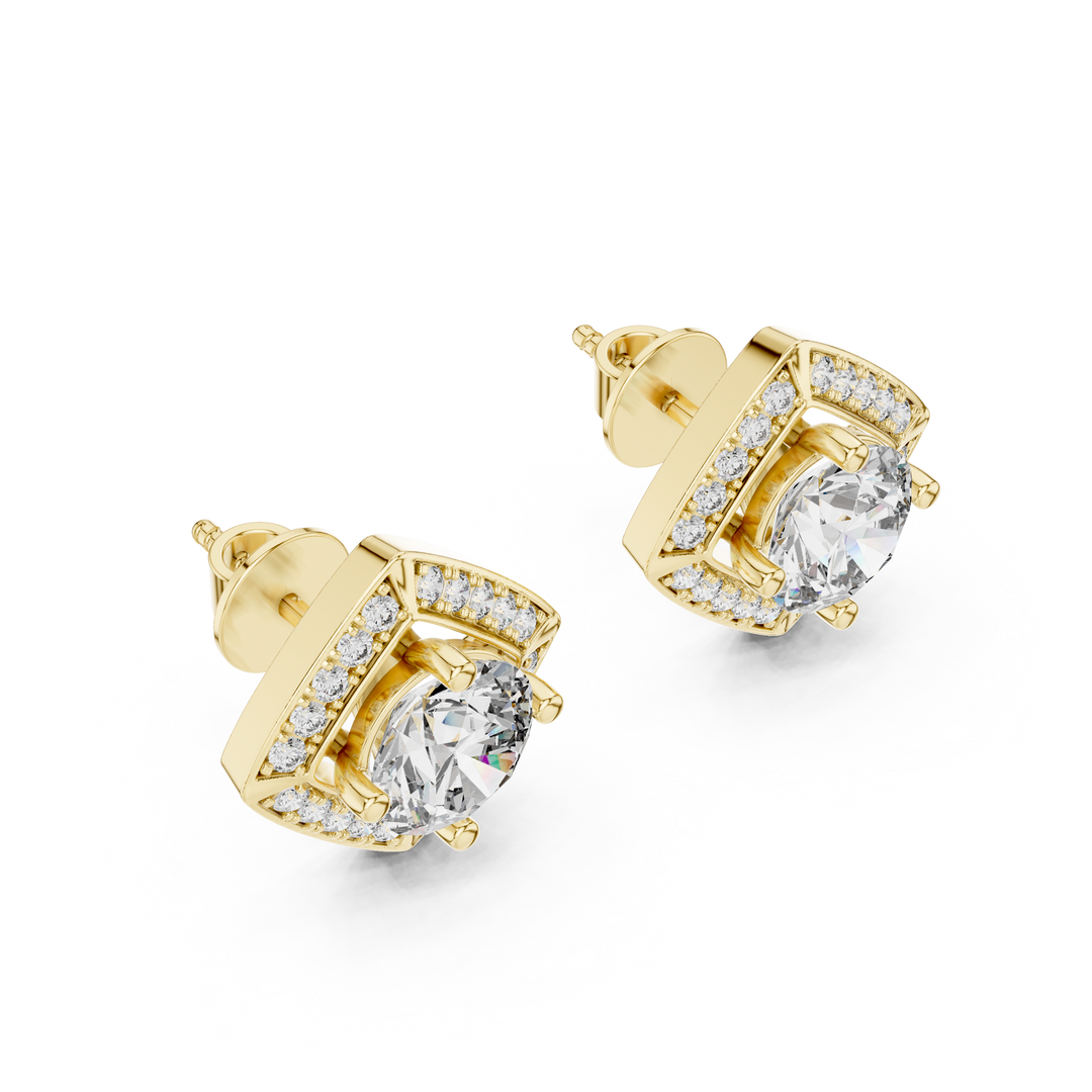 Diamond Cushion Halo Solitaire Studs