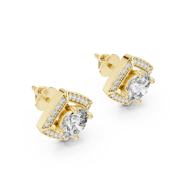 Diamond Cushion Halo Solitaire Studs