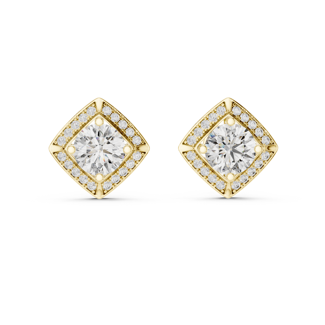 Diamond Cushion Halo Solitaire Studs