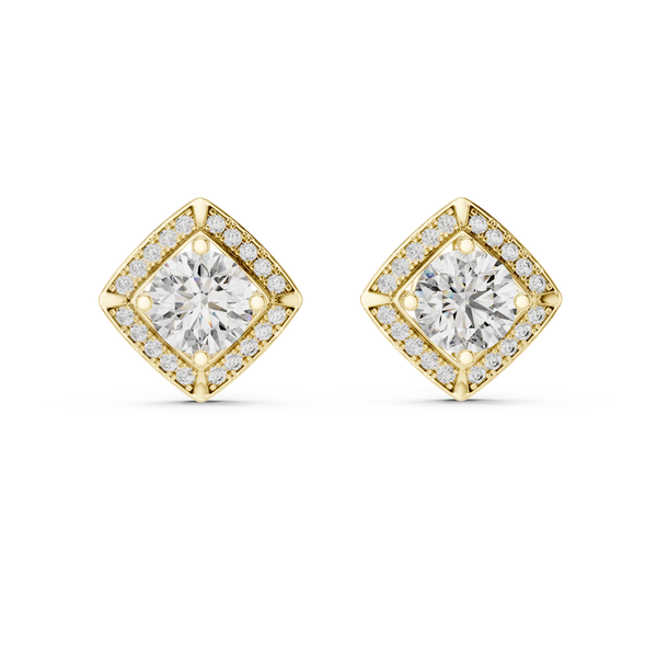 Diamond Cushion Halo Solitaire Studs