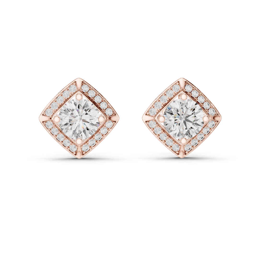 Diamond Cushion Halo Solitaire Studs