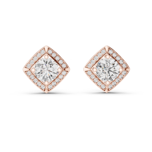 Diamond Cushion Halo Solitaire Studs