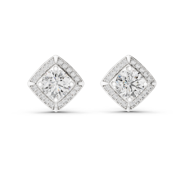 Diamond Cushion Halo Solitaire Studs
