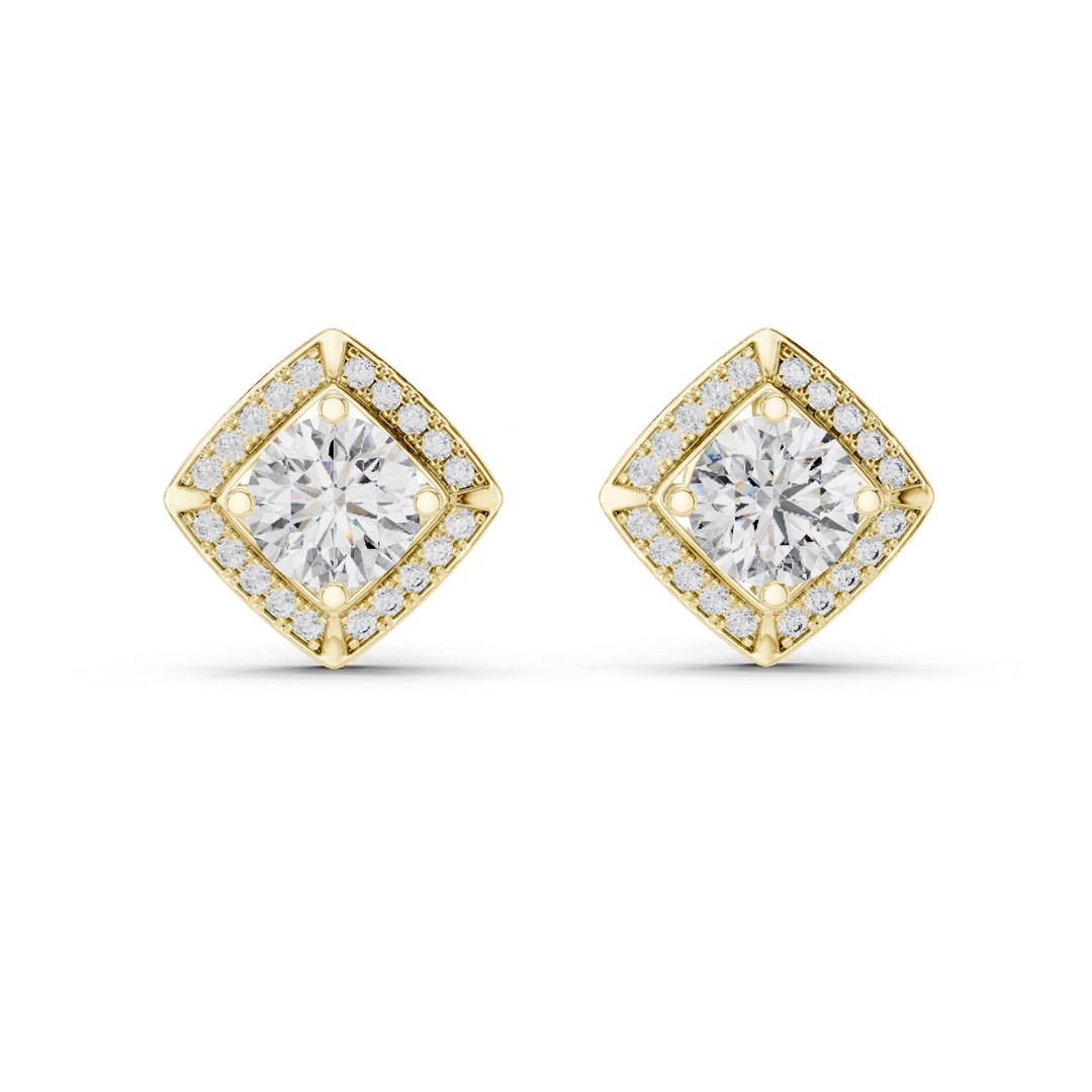 Diamond Cushion Halo Solitaire Studs