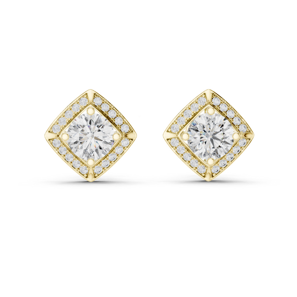 Diamond Cushion Halo Solitaire Studs
