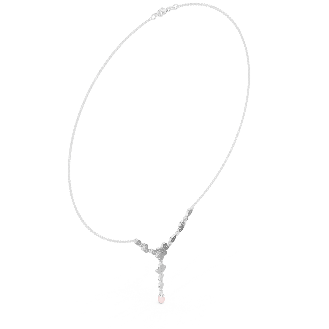 Floral Y-Drop Pearl Necklace — 0.39ct