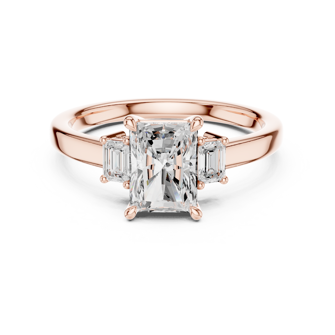 Dualité 1.50ct Radiant Diamond Ring with Emerald Accents