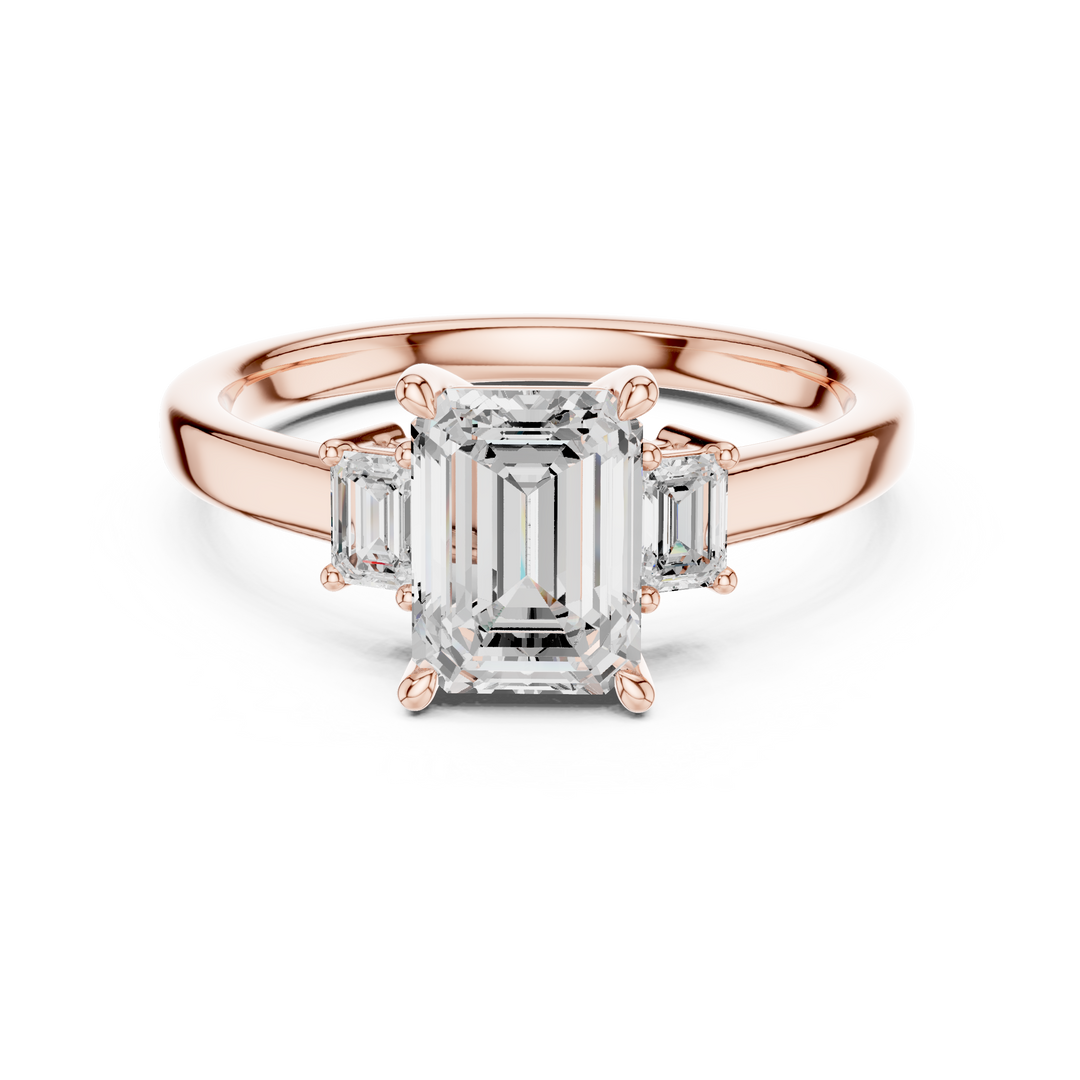 Élégance Emerald Three-Stone Diamond Ring