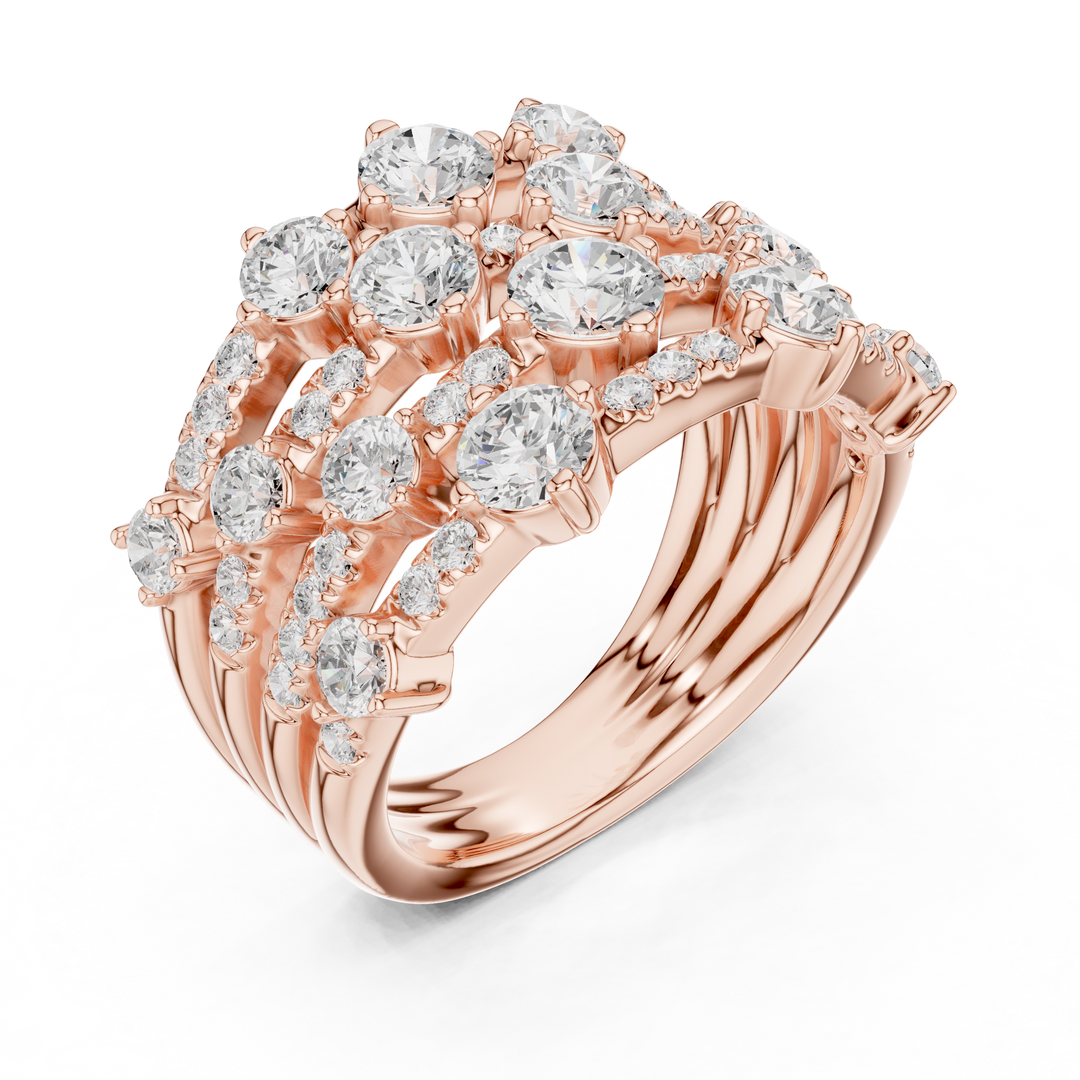 Golden Crown Multi-Row Diamond Cocktail Ring