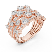 Golden Crown Multi-Row Diamond Cocktail Ring