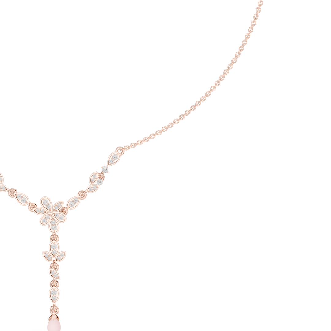 Floral Y-Drop Pearl Necklace — 0.39ct