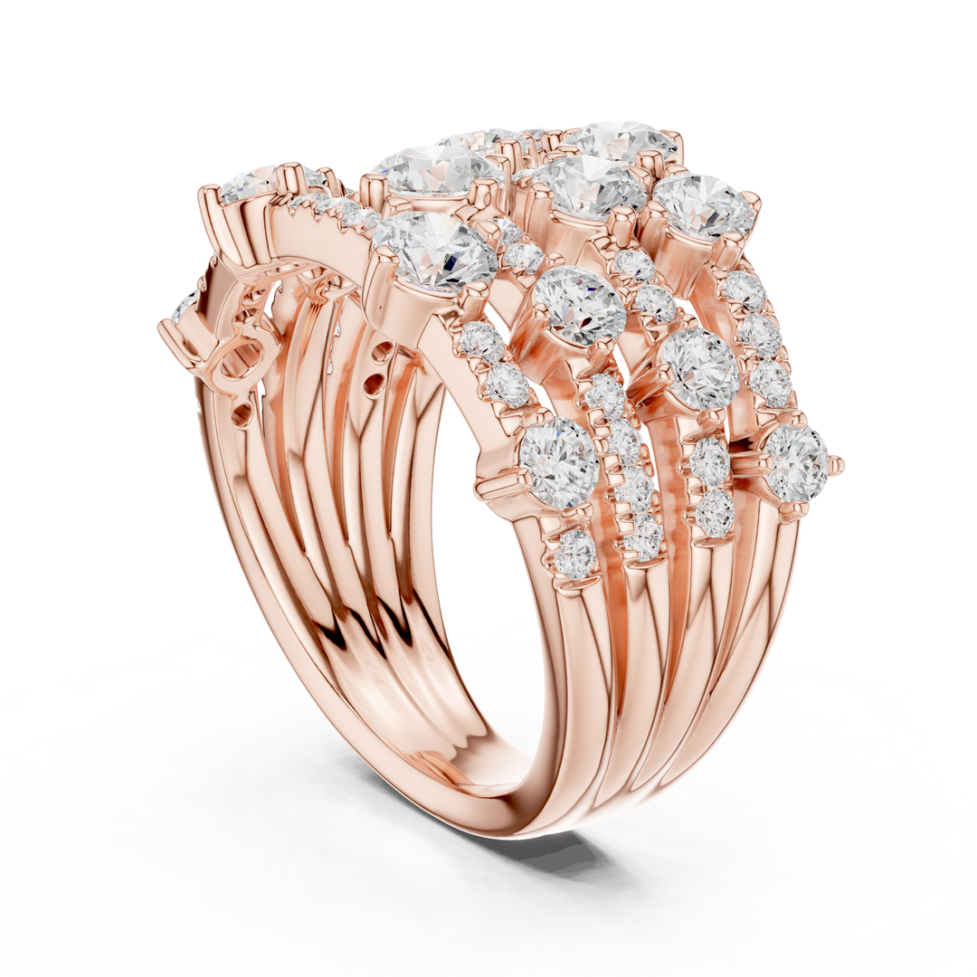 Golden Crown Multi-Row Diamond Cocktail Ring