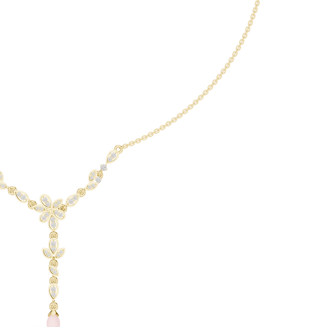 Floral Y-Drop Pearl Necklace — 0.39ct