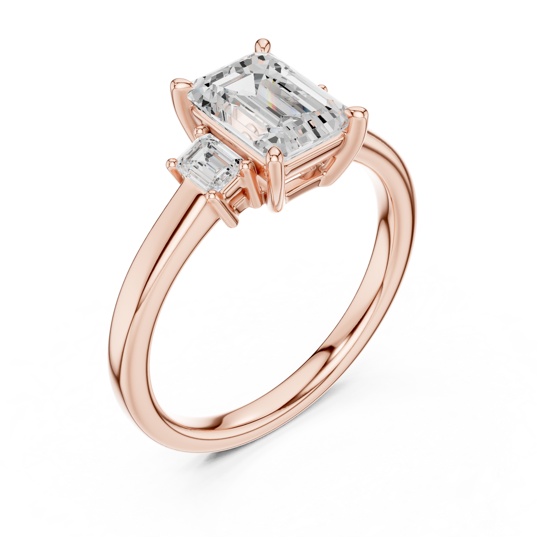 Élégance Emerald Three-Stone Diamond Ring