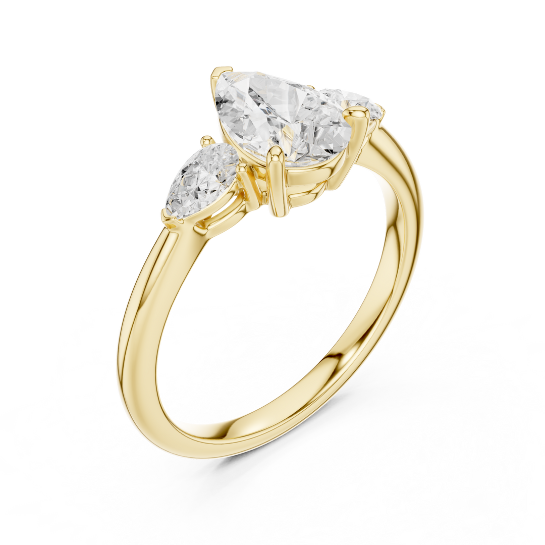 Cascade Pear Three-Stone Diamond Ring