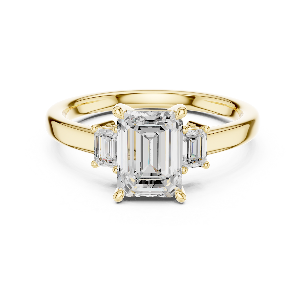 Élégance Emerald Three-Stone Diamond Ring