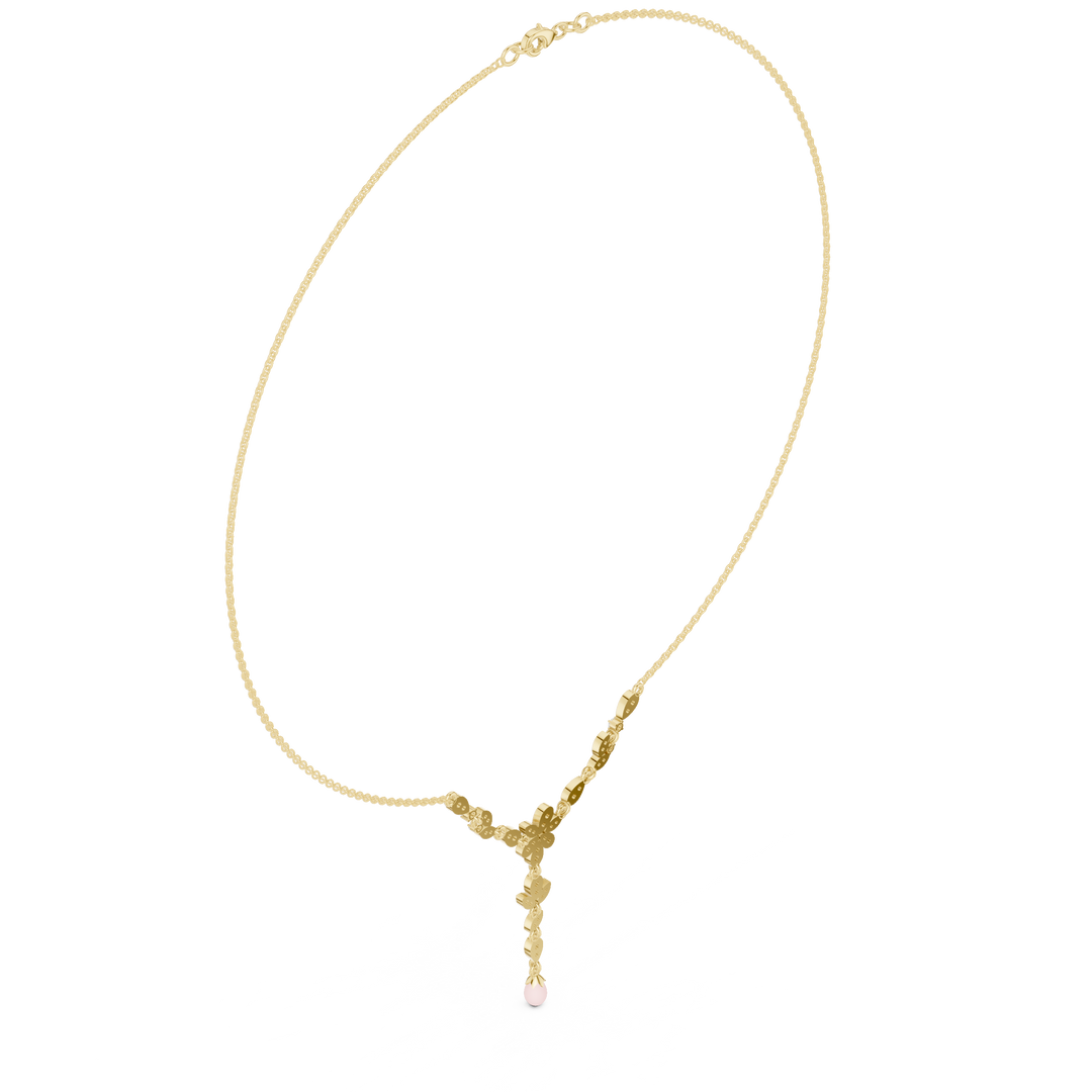 Floral Y-Drop Pearl Necklace — 0.39ct