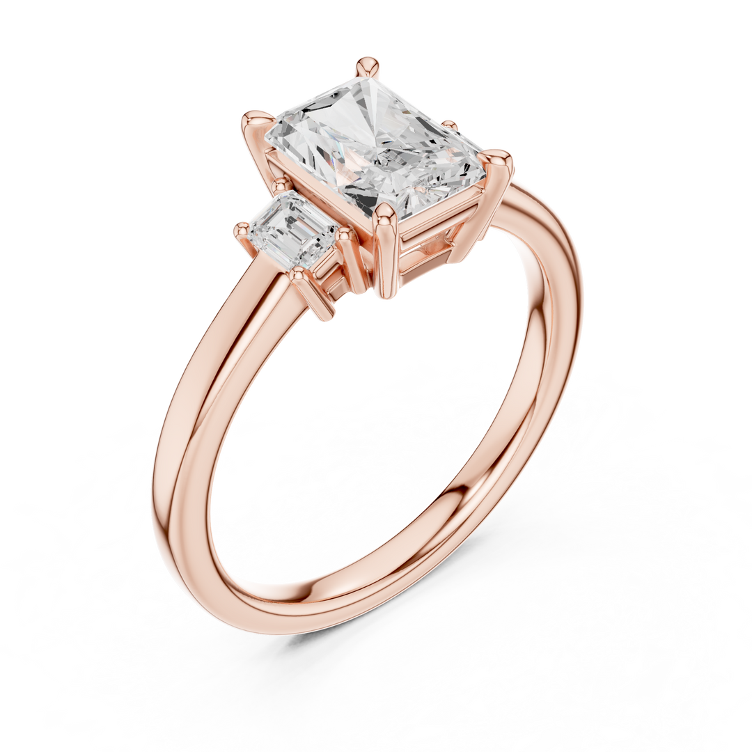 Dualité 1.50ct Radiant Diamond Ring with Emerald Accents