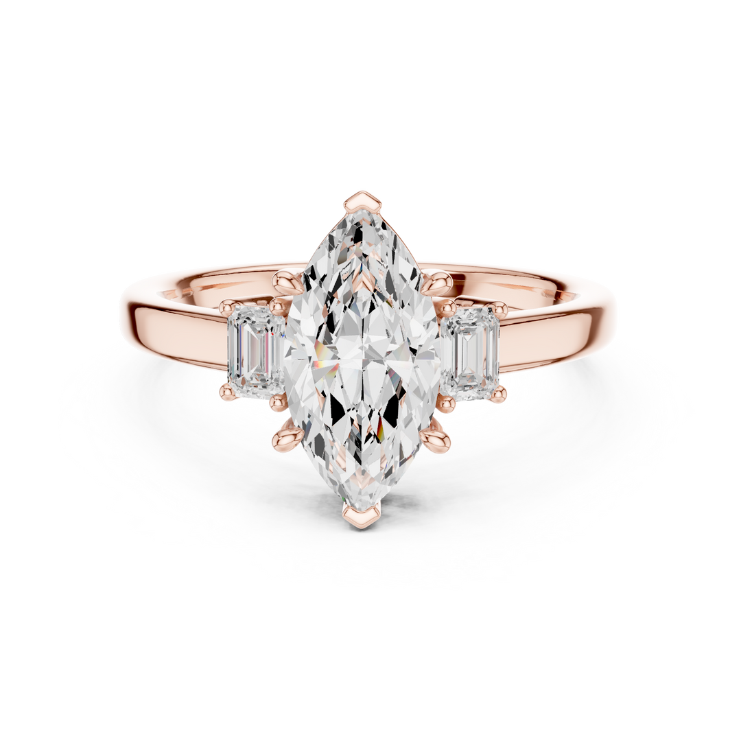 Celestia Marquise Three-Stone Diamond Engagement Ring