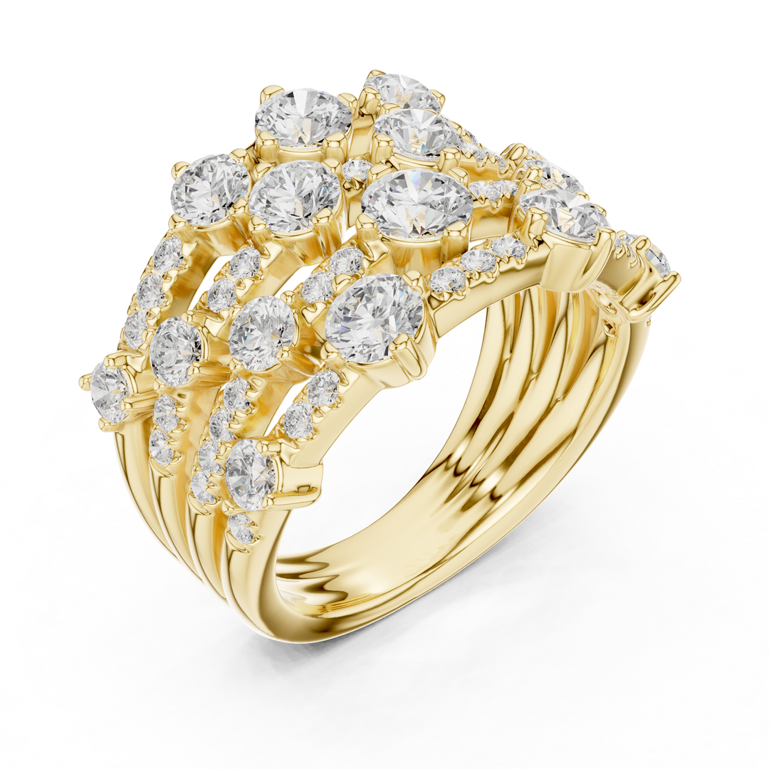 Golden Crown Multi-Row Diamond Cocktail Ring