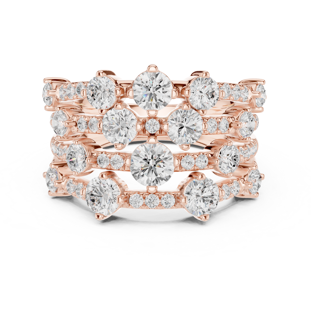 Golden Crown Multi-Row Diamond Cocktail Ring