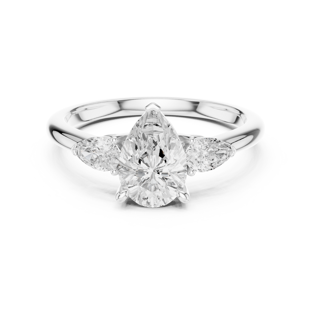 Cascade Pear Three-Stone Diamond Ring