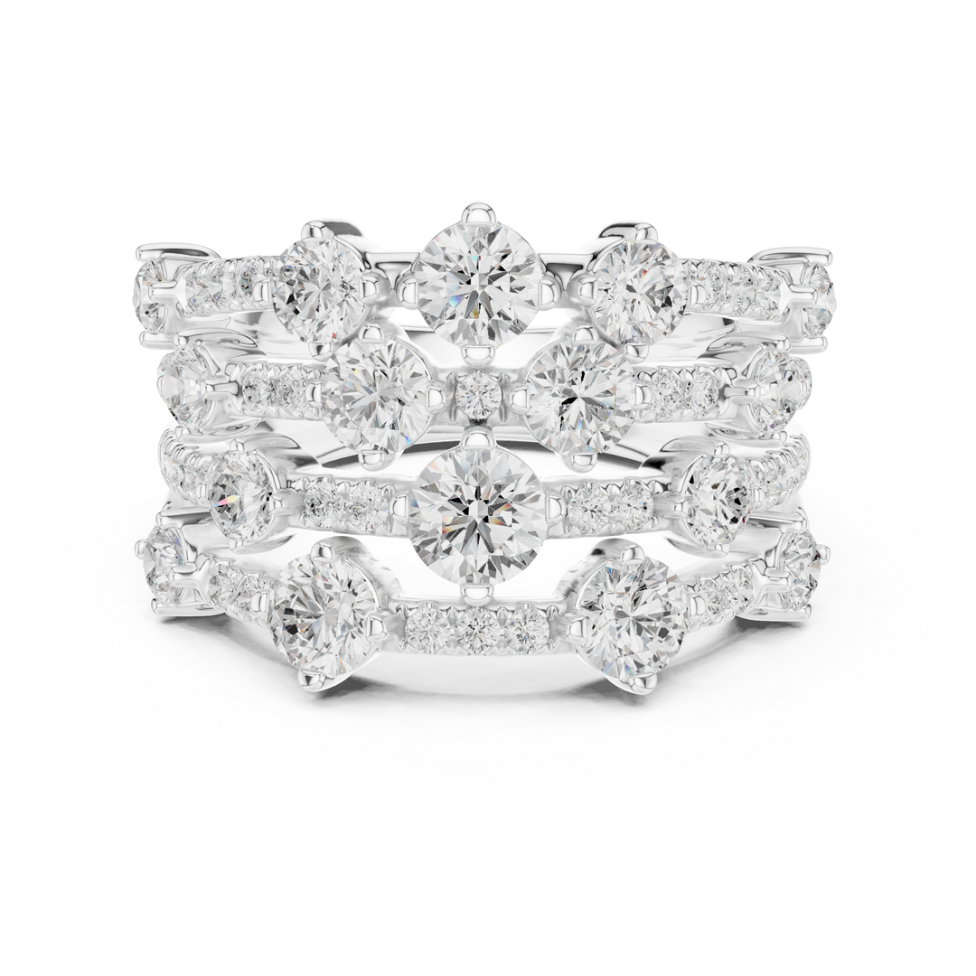 Golden Crown Multi-Row Diamond Cocktail Ring