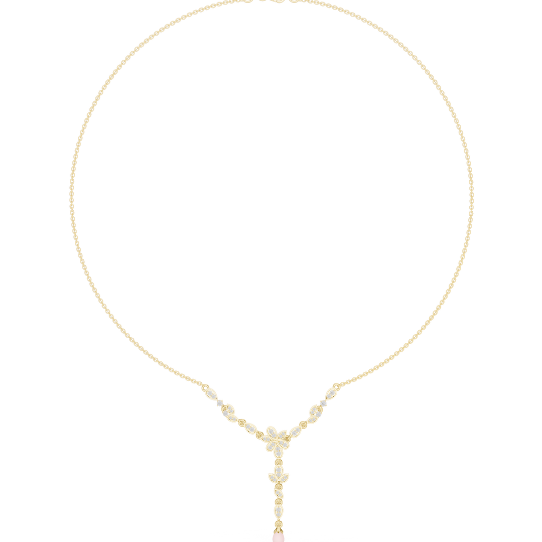 Floral Y-Drop Pearl Necklace — 0.39ct