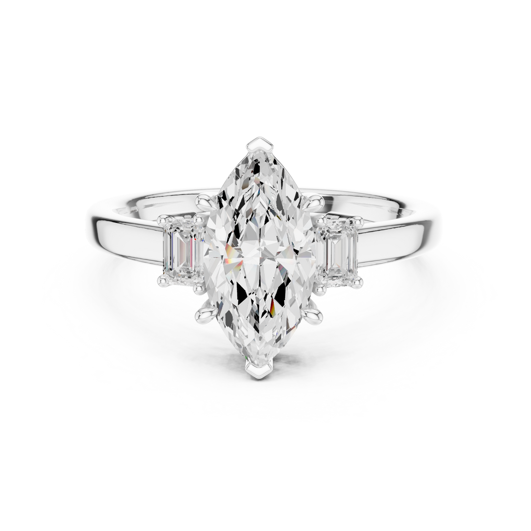 Celestia Marquise Three-Stone Diamond Engagement Ring