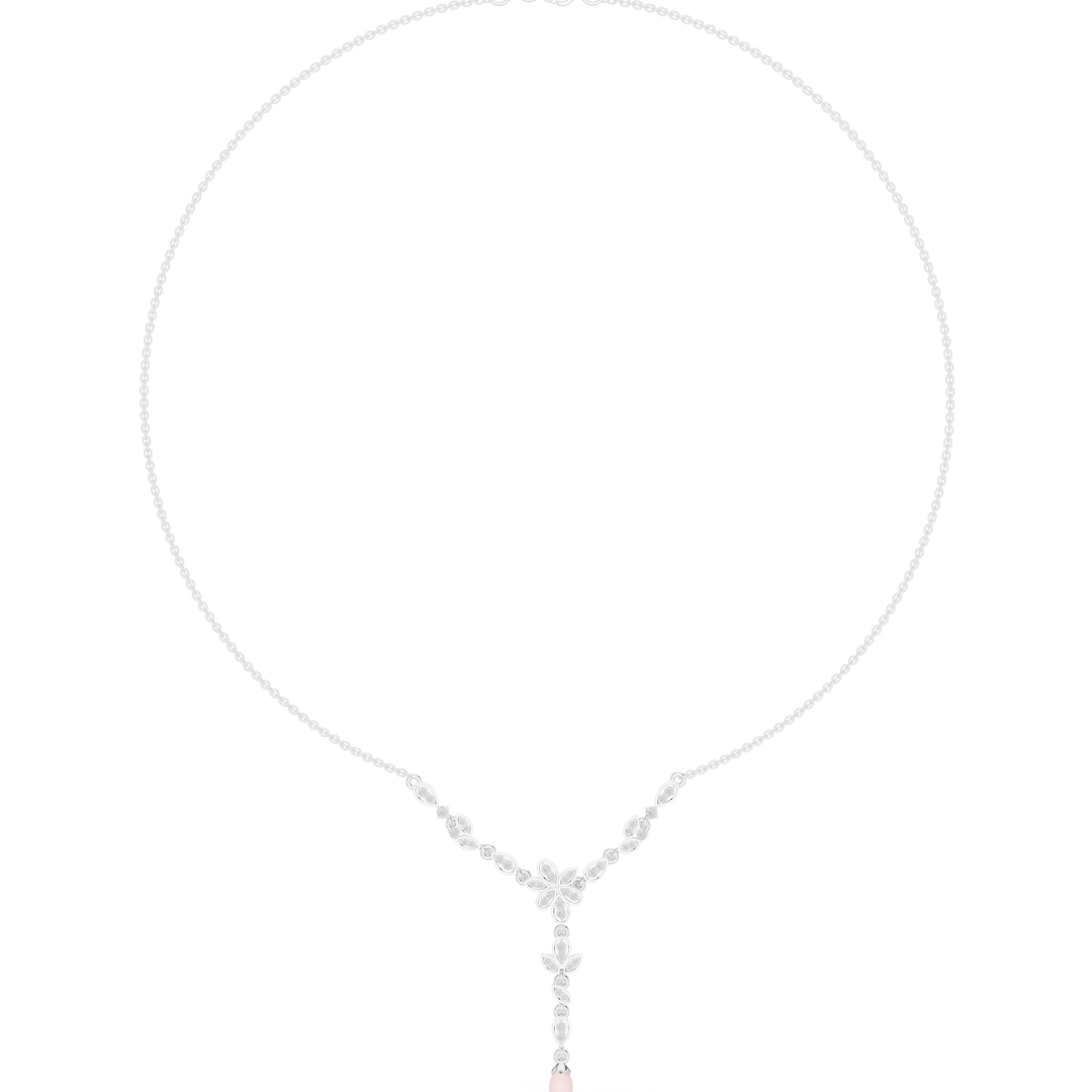 Floral Y-Drop Pearl Necklace — 0.39ct