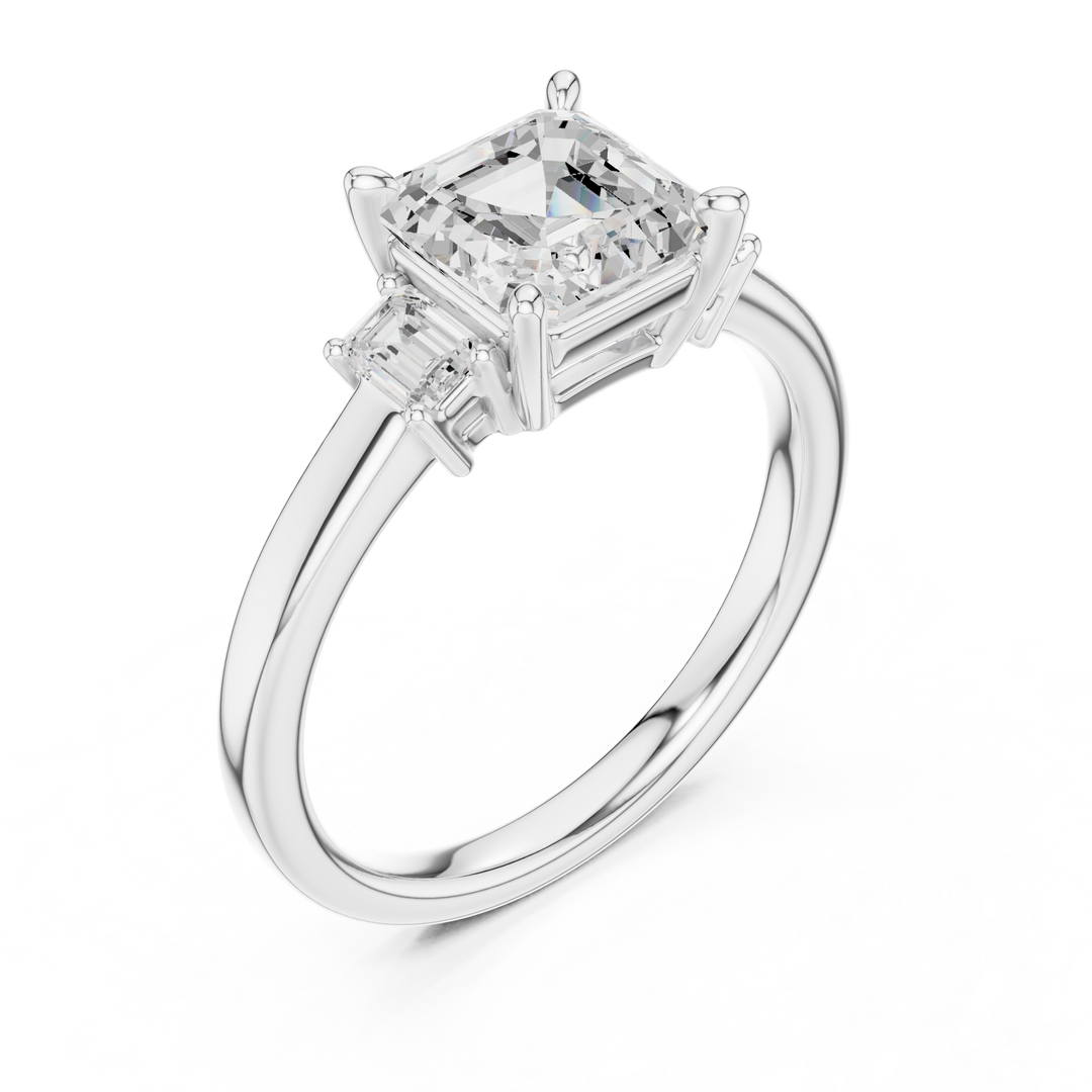 Versailles Asscher Three-Stone Diamond Ring