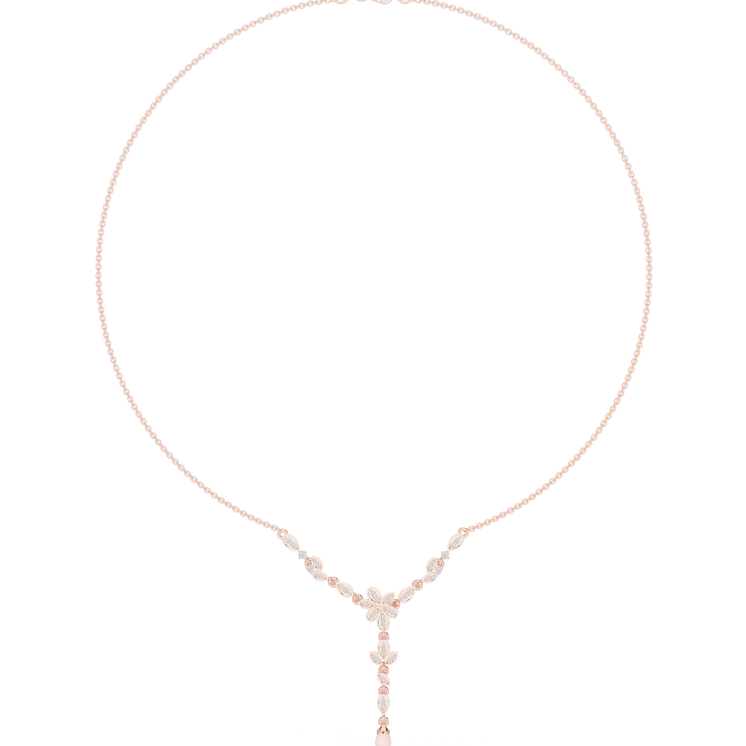 Floral Y-Drop Pearl Necklace — 0.39ct