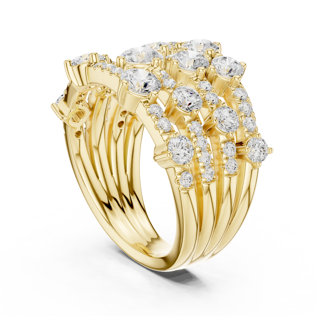 Golden Crown Multi-Row Diamond Cocktail Ring
