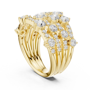 Golden Crown Multi-Row Diamond Cocktail Ring