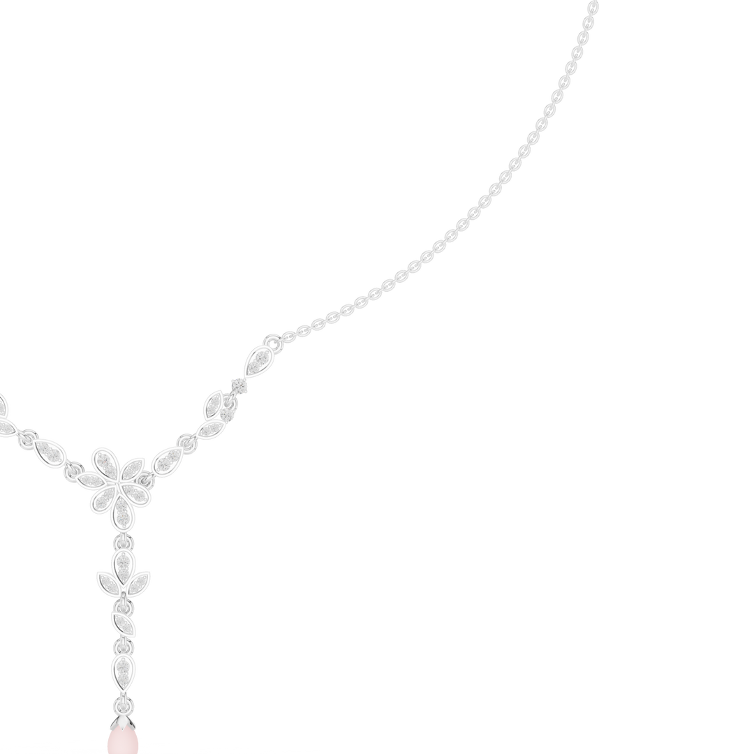 Floral Y-Drop Pearl Necklace — 0.39ct