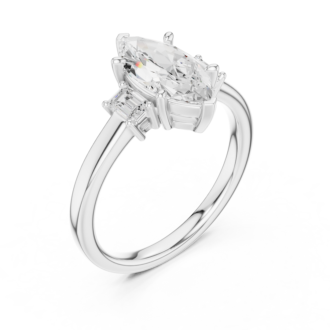 Celestia Marquise Three-Stone Diamond Engagement Ring