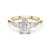 Cascade Pear Three-Stone Diamond Ring