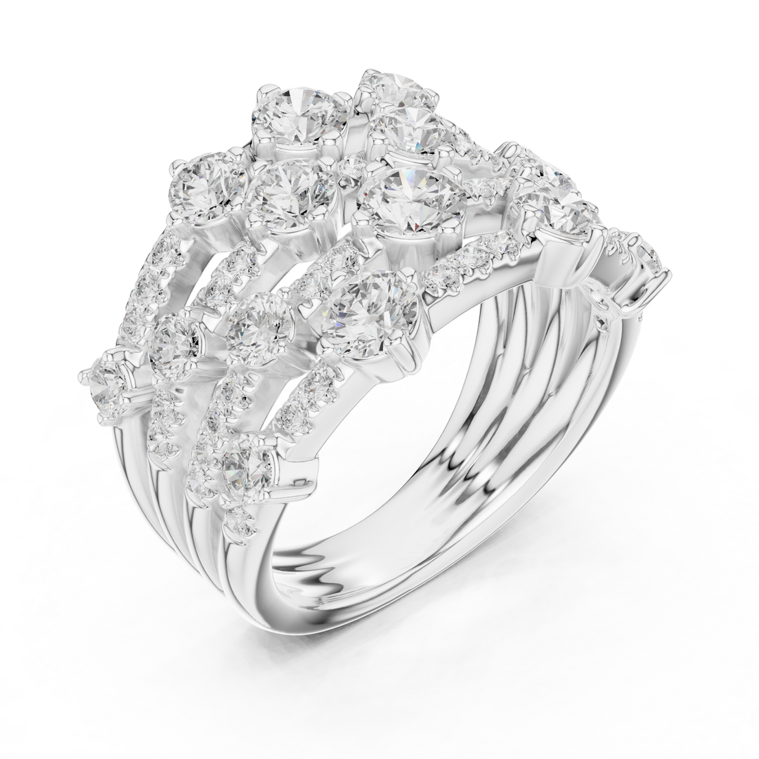 Golden Crown Multi-Row Diamond Cocktail Ring