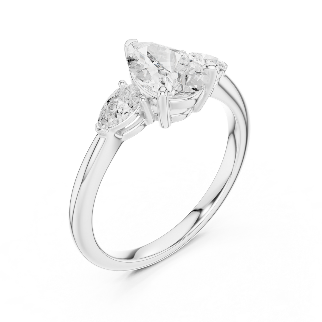 Cascade Pear Three-Stone Diamond Ring