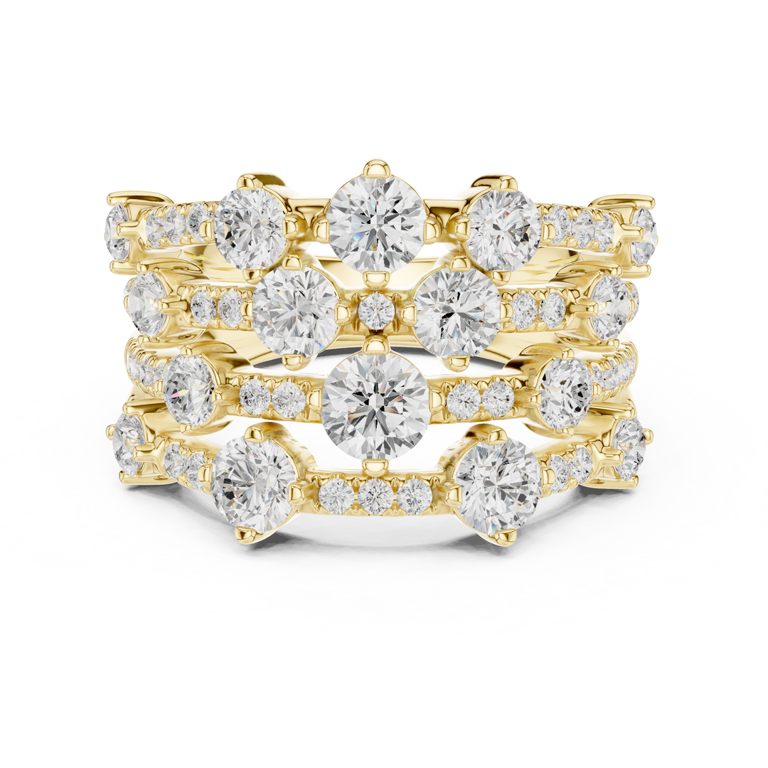 Golden Crown Multi-Row Diamond Cocktail Ring