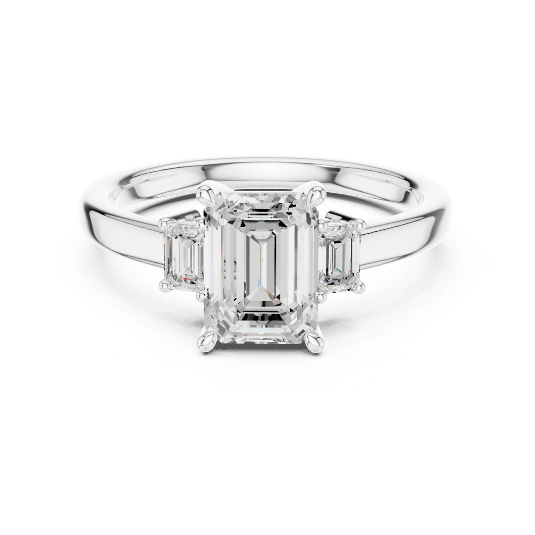 Élégance Emerald Three-Stone Diamond Ring